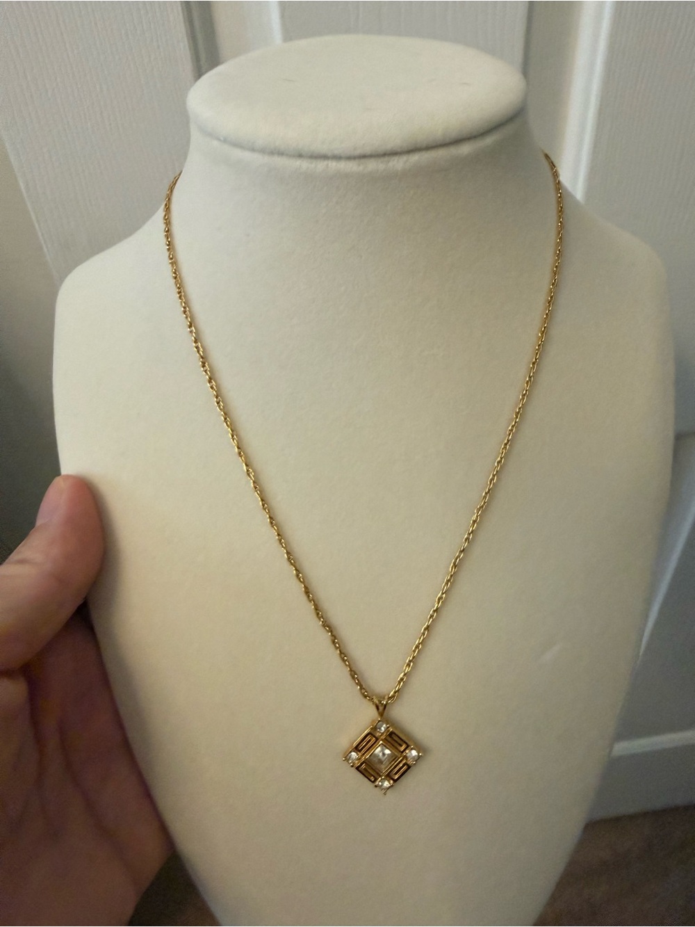 Givenchy Gold-Tone Square Crystal Drop Necklace